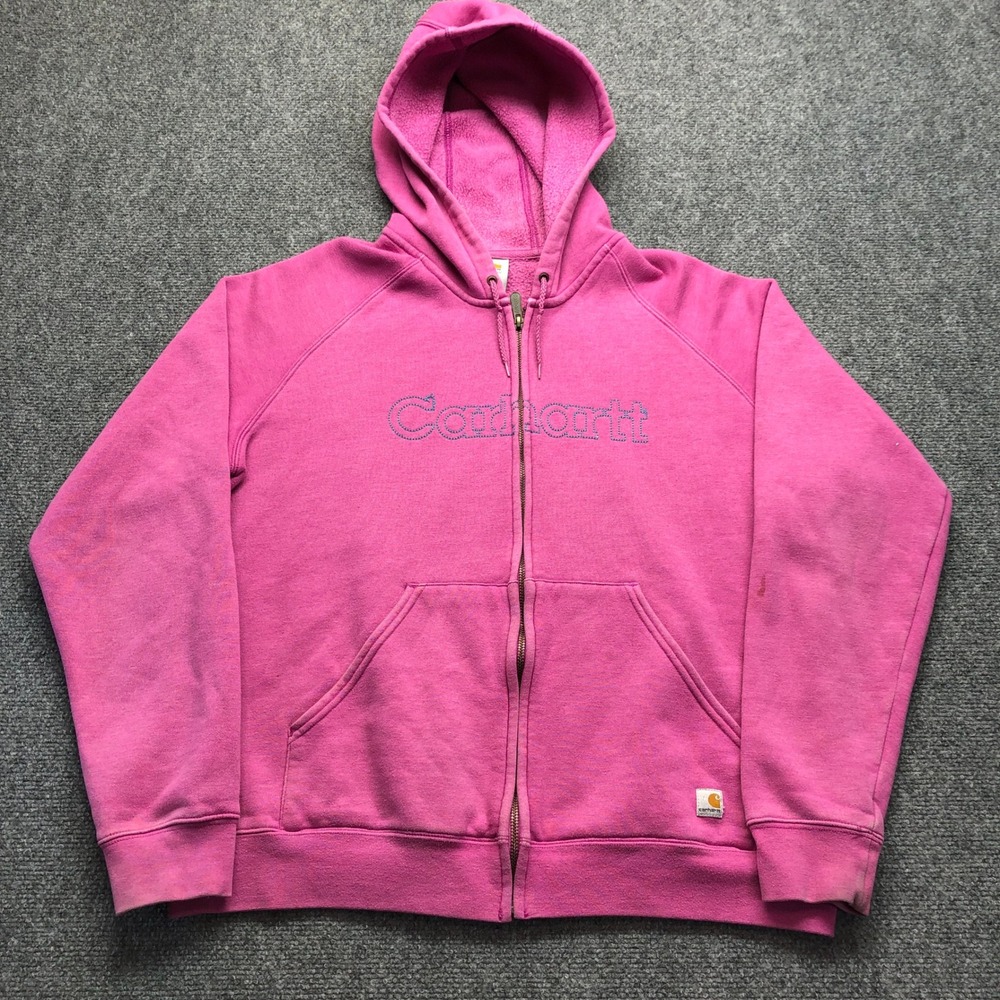Carhartt Womens XL Pink Full Zip Hoodie Fleece Sweatshirt Stitched Logo